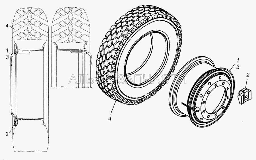 6522-3101010-40 Колесо 8,5-20 с шиной правое (45104310100300 Колесо дисковое 8,5-20) 